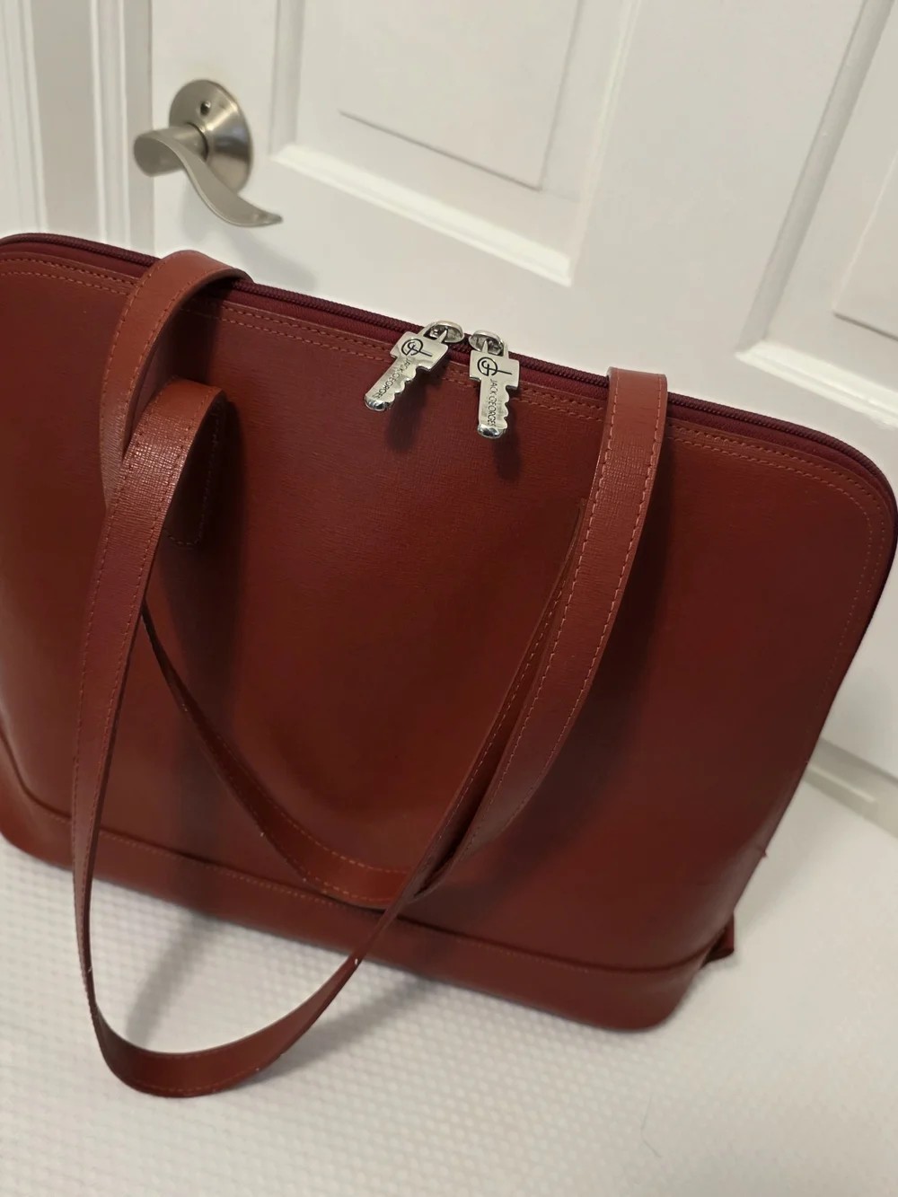 Jack Georges Red Safiano Leather Laptop Tote, Business, Travel, School